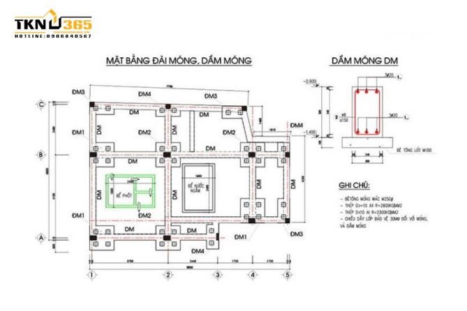 Bản vẽ móng cọc công trình nhà cao tầng