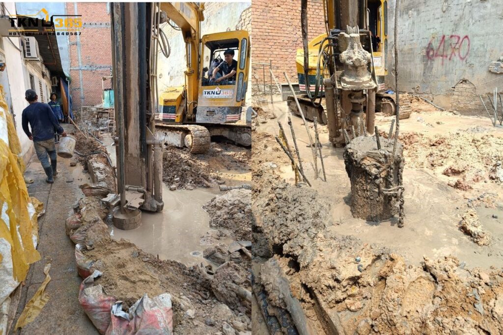 Cọc khoan nhồi có thể thi công trong điều kiện địa chất phức tạp, khu vực chật hẹp hoặc công trình quy mô lớn.