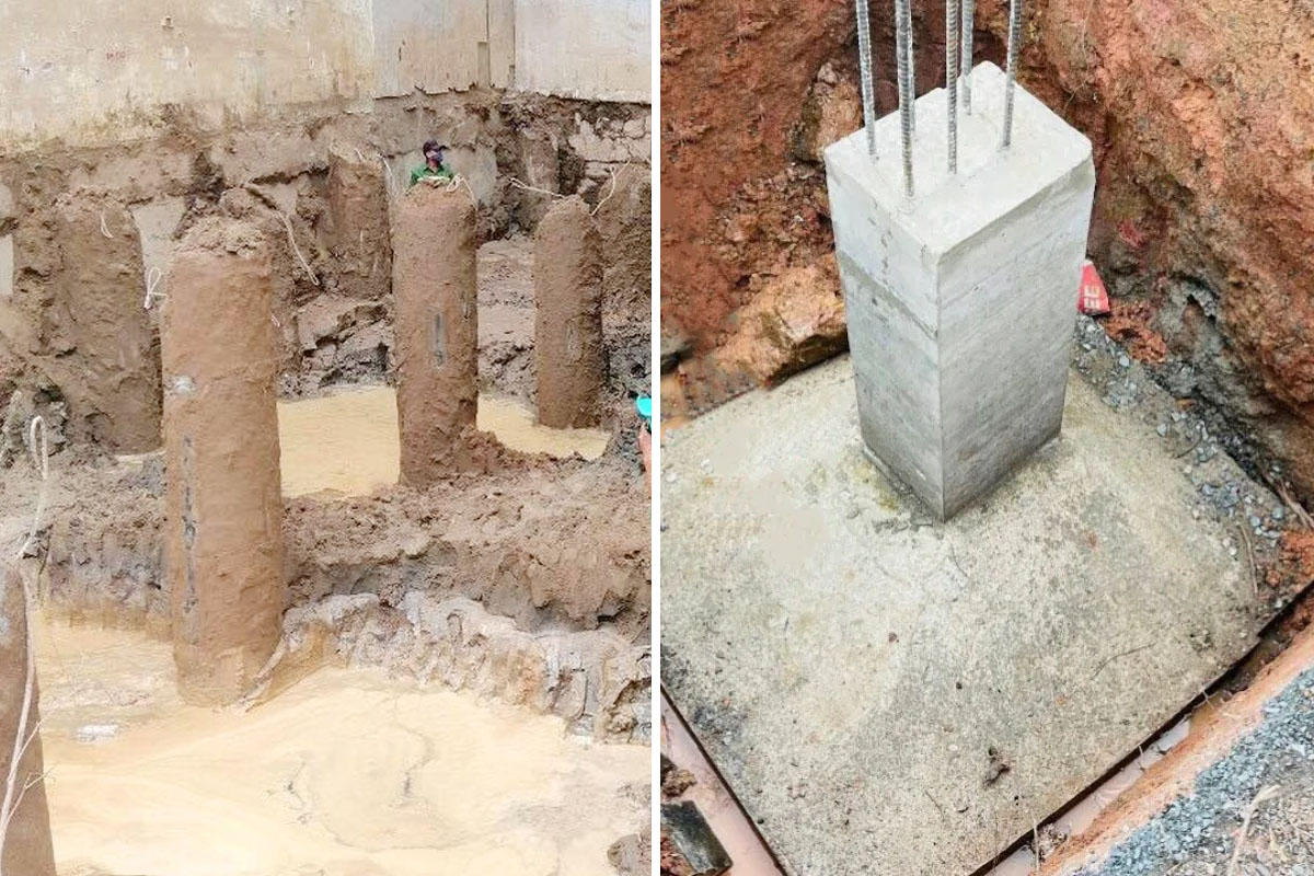 Khoan cọc nhồi có khả năng chịu tải rất lớn. Móng đơn thường chỉ phù hợp với các công trình có tải trọng nhẹ