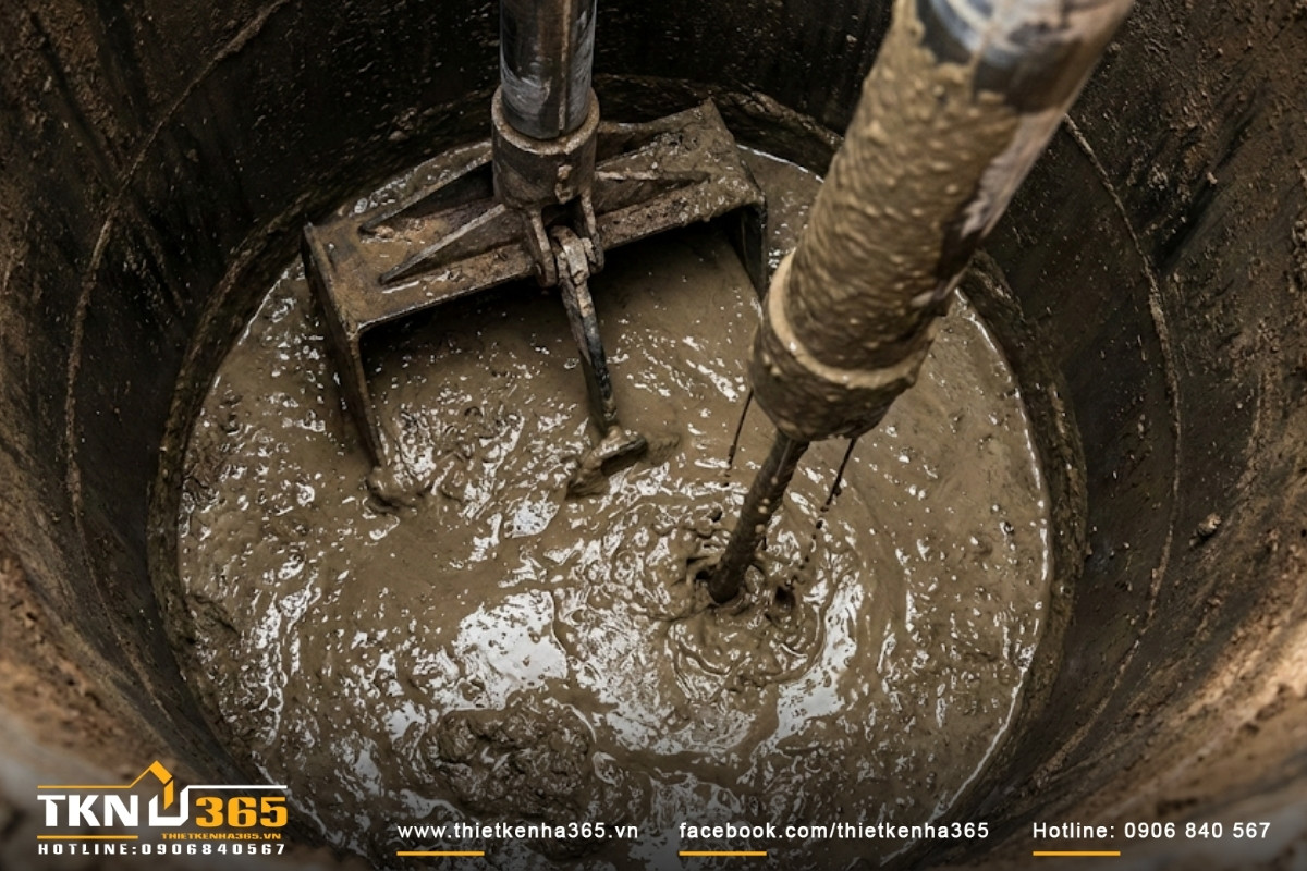 bùn đáy cọc khoan nhồi khi thi công