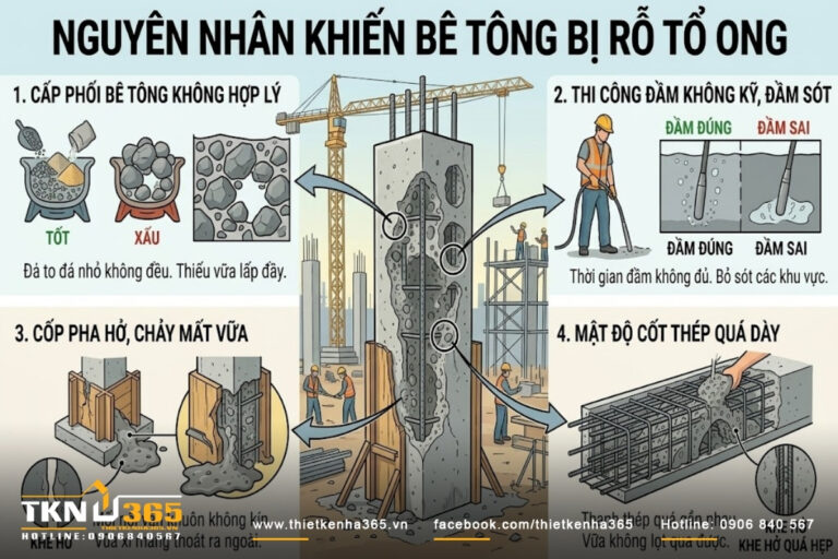 Bê tông bị rỗ tổ ong: Nguyên nhân, mức độ nguy hiểm và cách xử lý đúng kỹ thuật